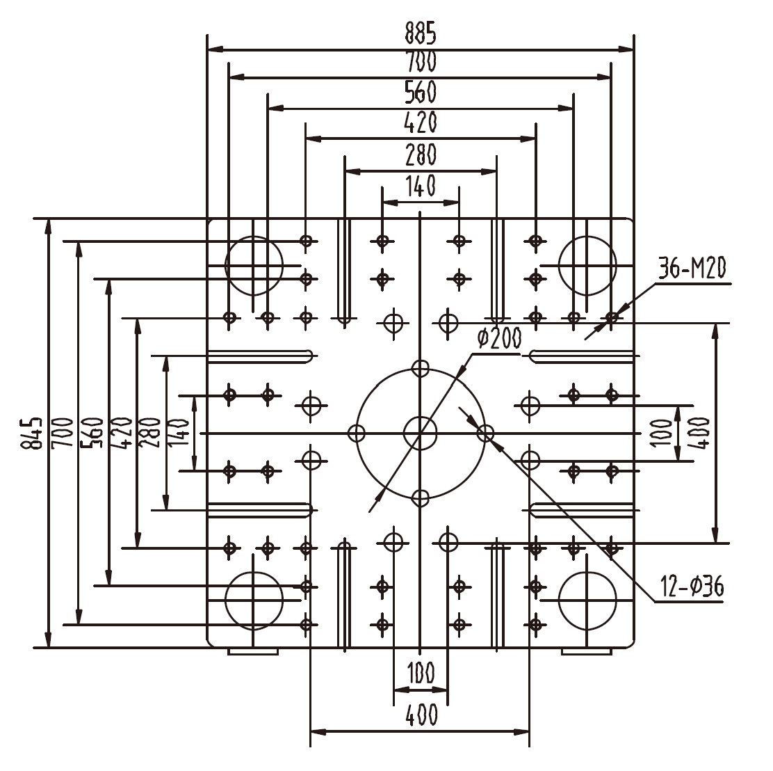 Platen Dimensions (movable)