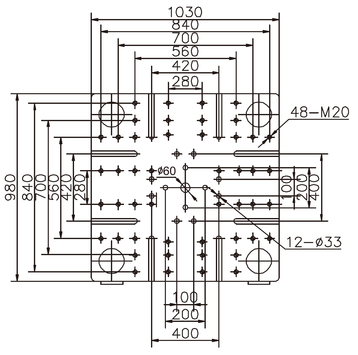 Platen Dimensions (movable)