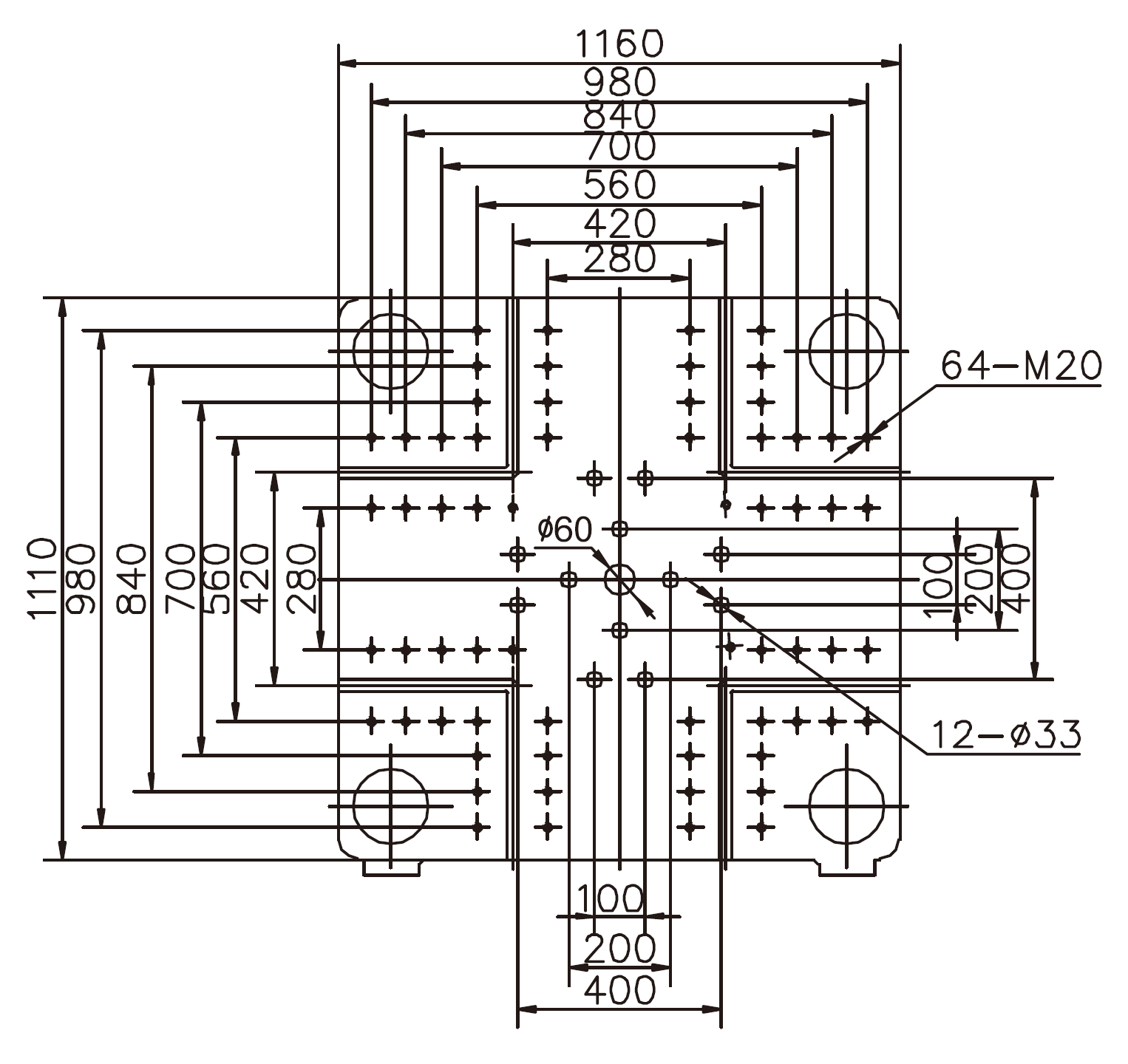 Platen Dimensions (movable)