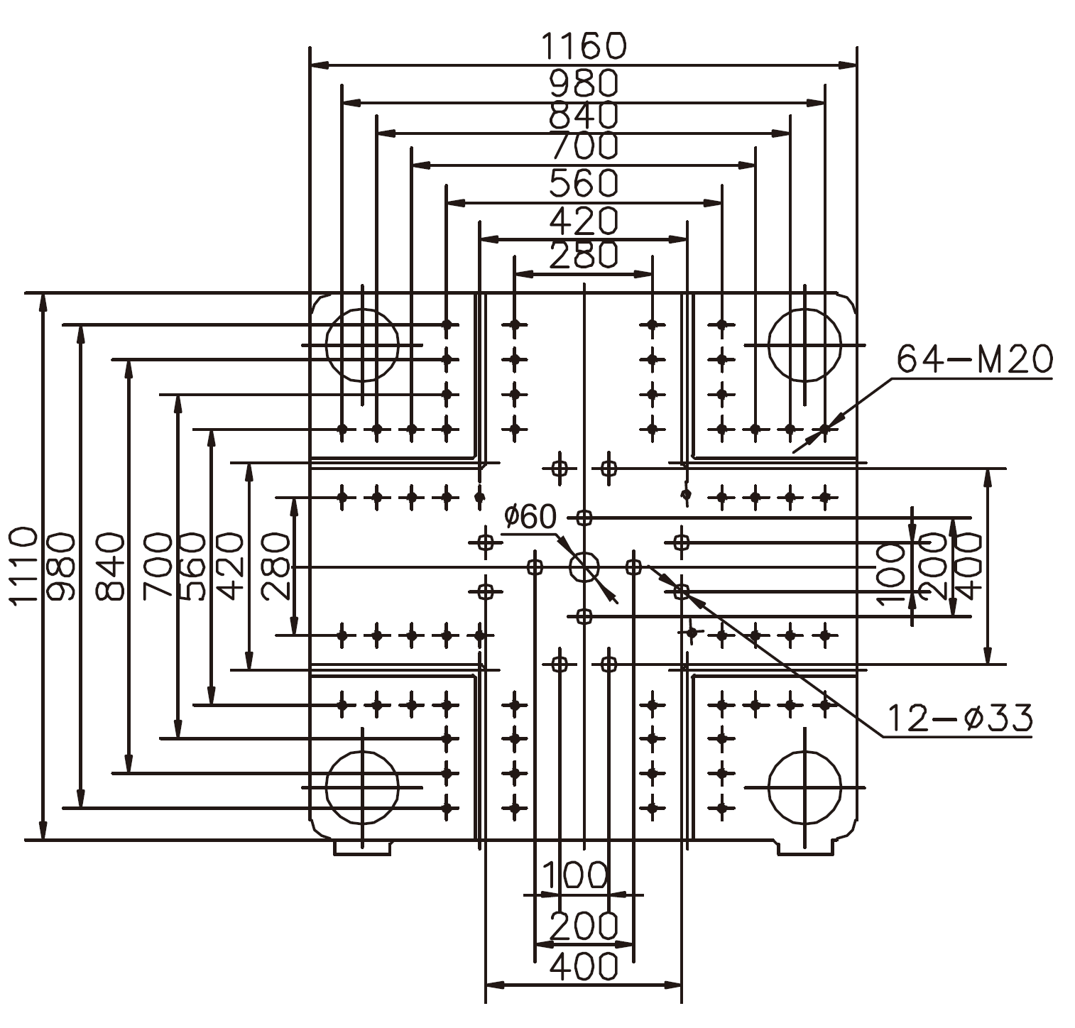 Platen Dimensions (movable)