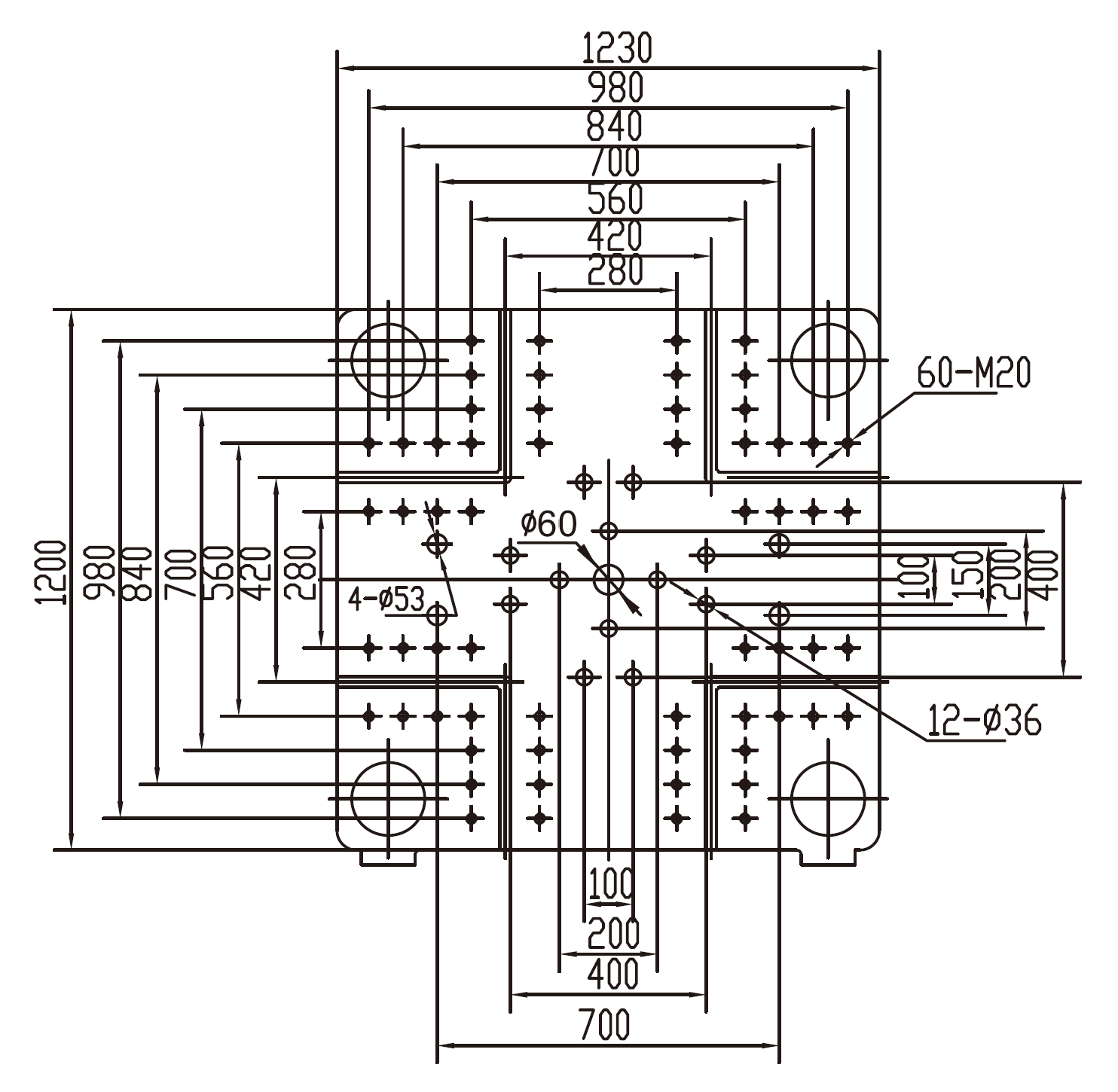 Platen Dimensions (movable)