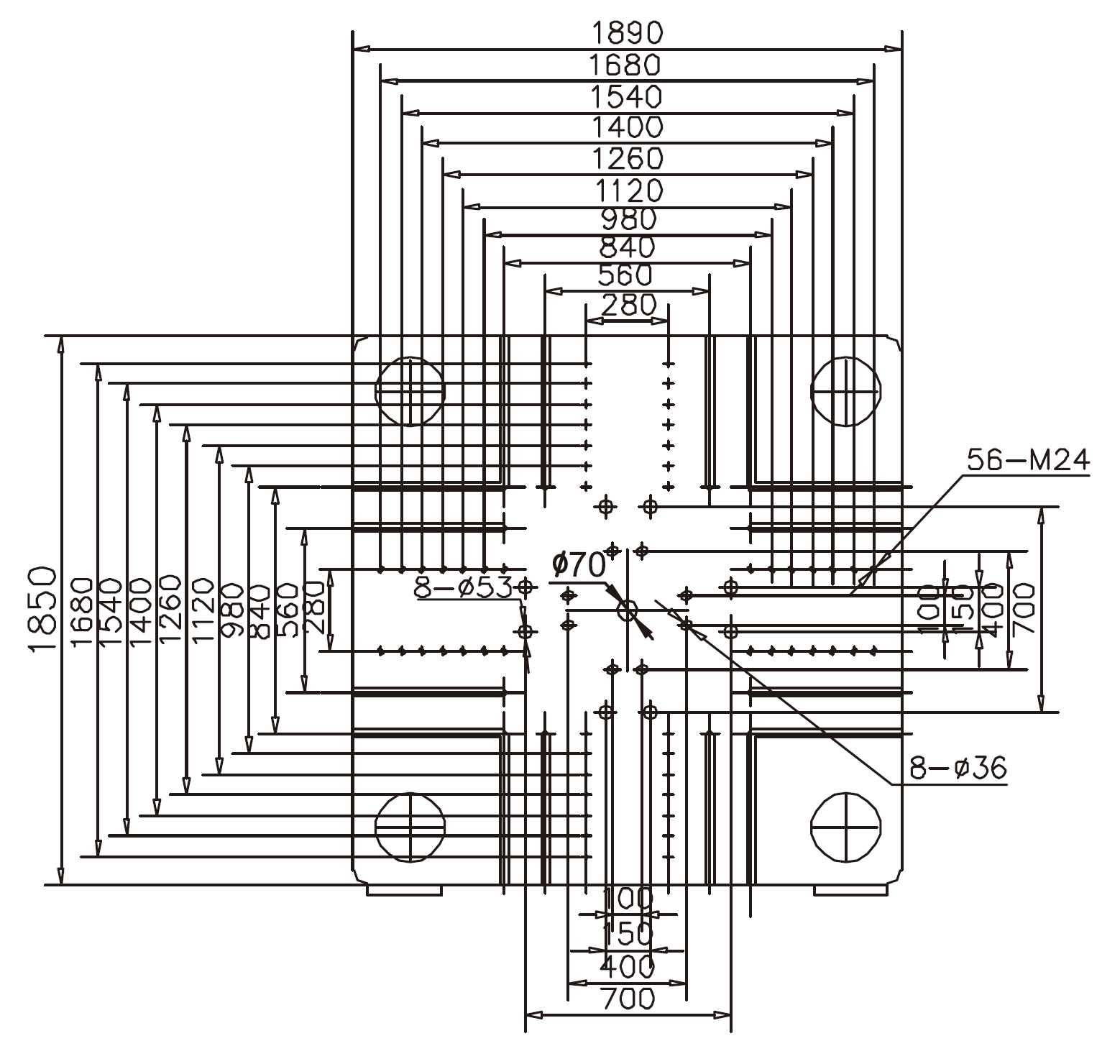 Platen Dimensions (movable)