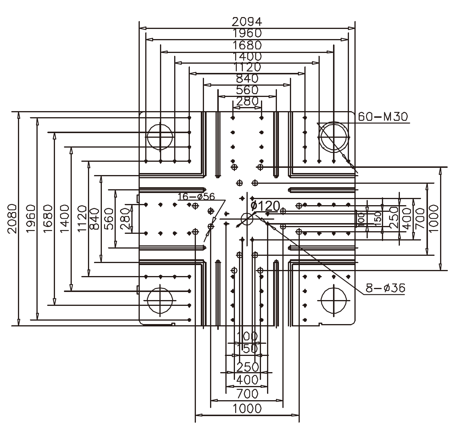 Platen Dimensions (movable)