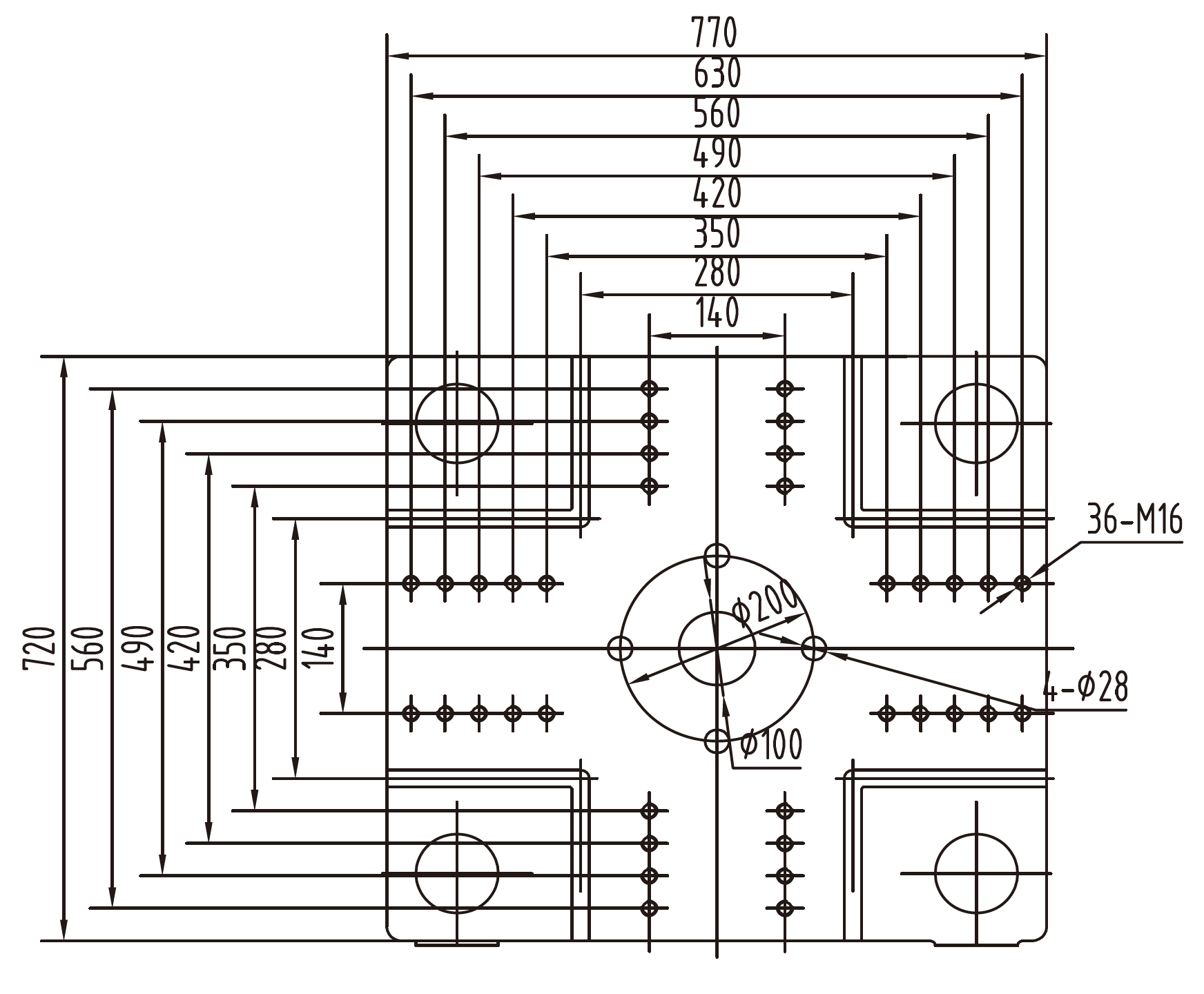 Platen Dimensions (movable)