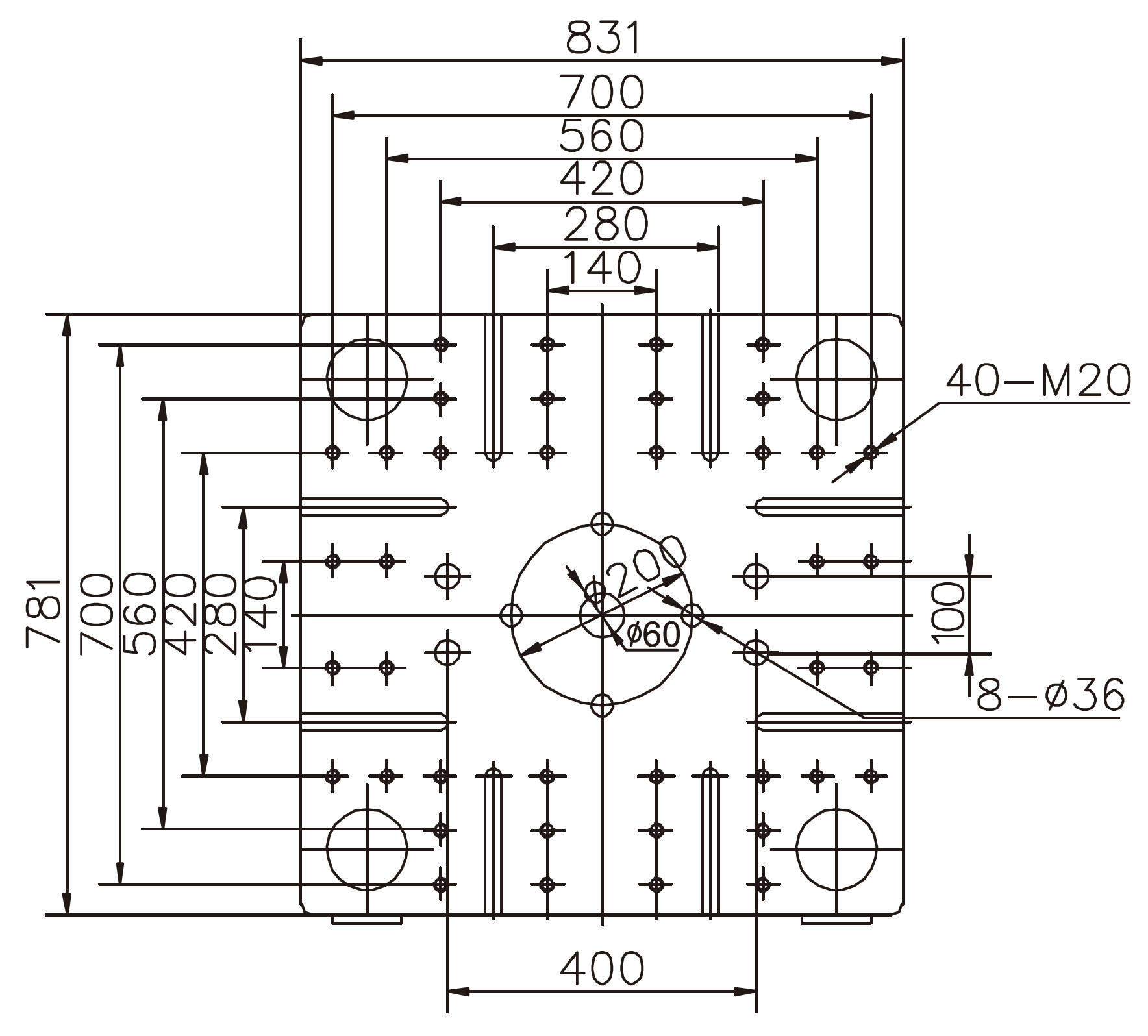 Platen Dimensions (movable)