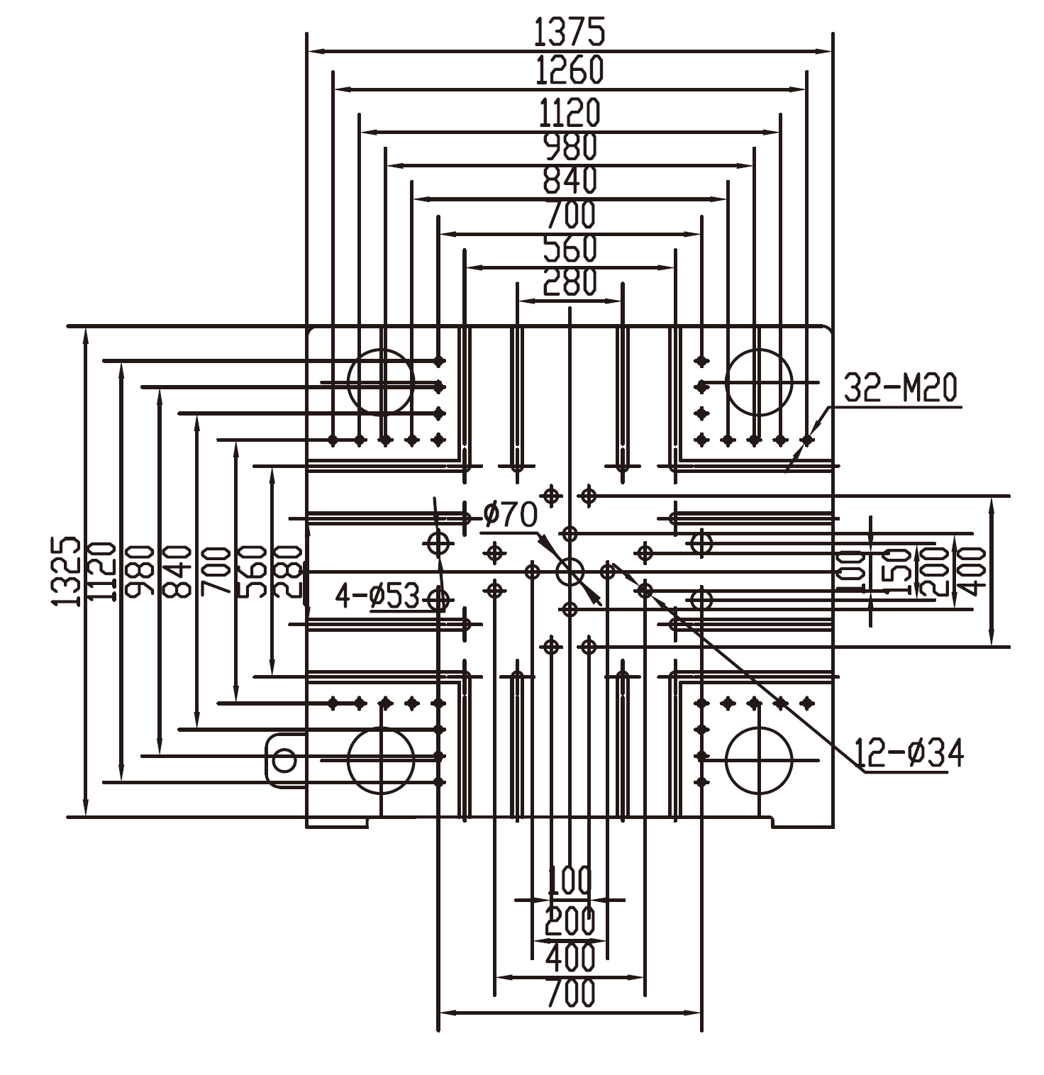 Platen Dimensions (movable)