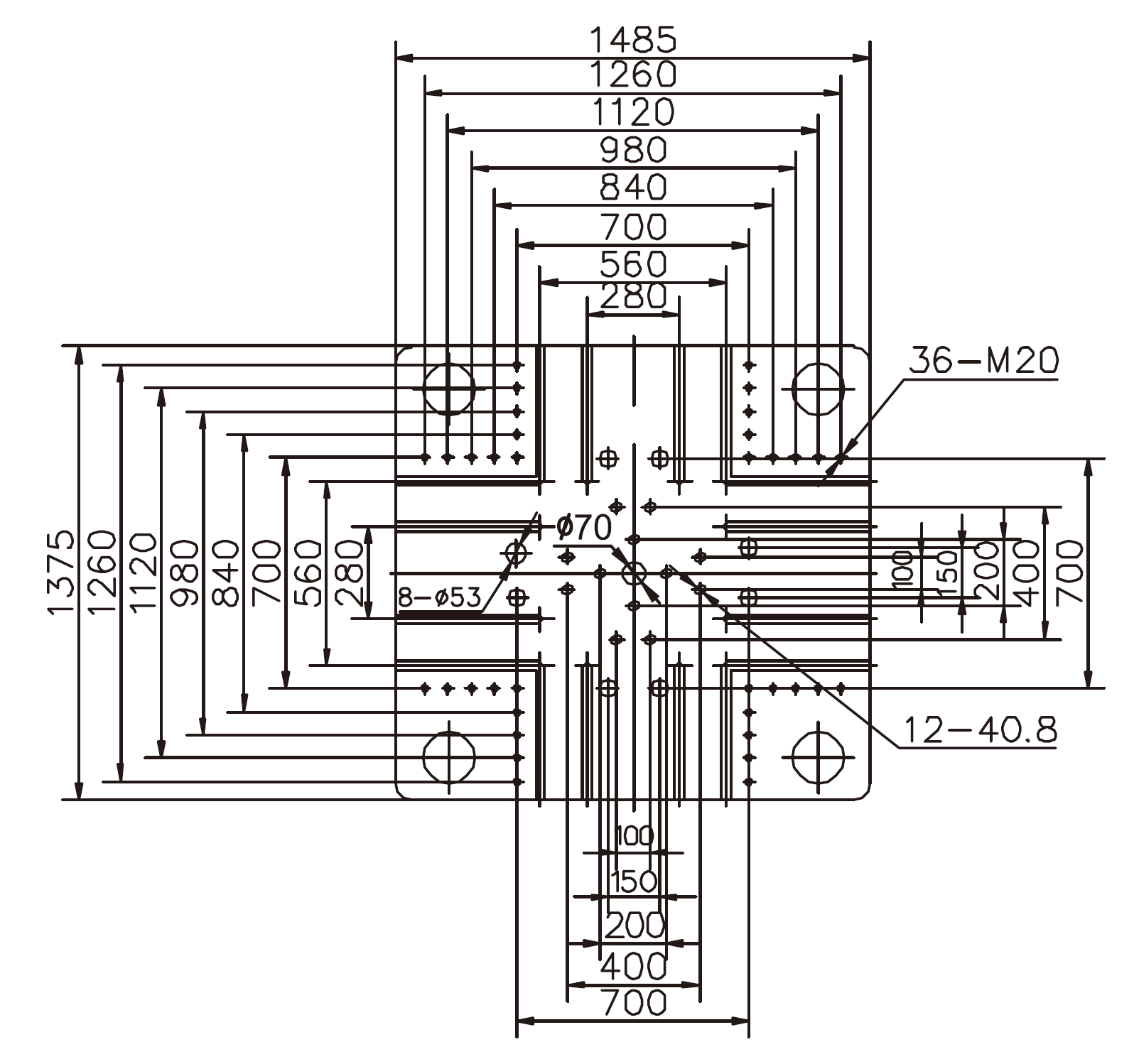 Platen Dimensions (movable)